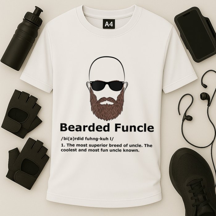 Mens Bearded Funcle Funny Bald Uncle Definition Performance Shirt