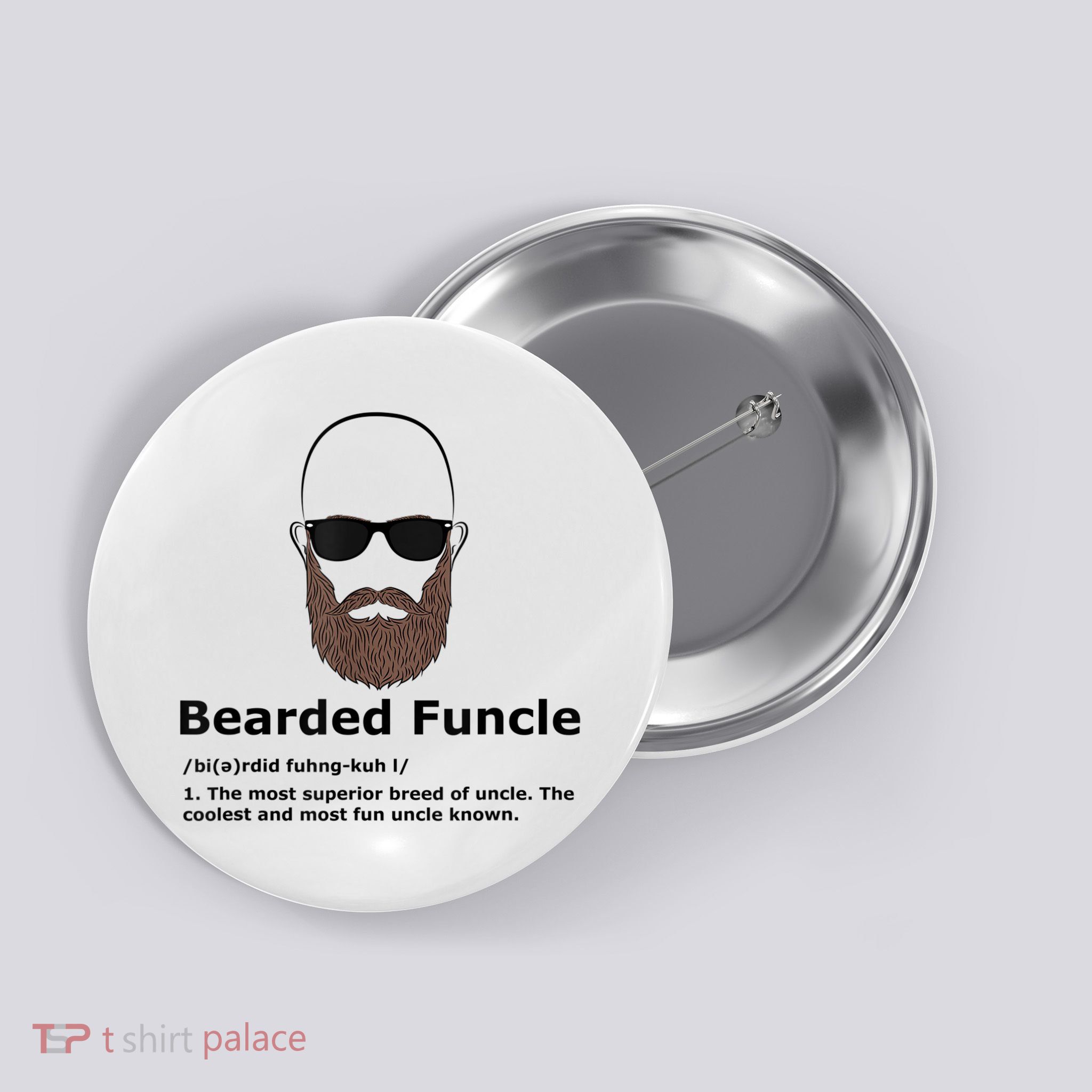 Mens Bearded Funcle Funny Bald Uncle Definition Button
