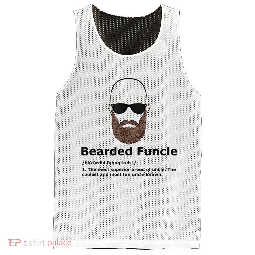 Mens Bearded Funcle Funny Bald Uncle Definition Mesh Reversible Basketball Jersey Tank