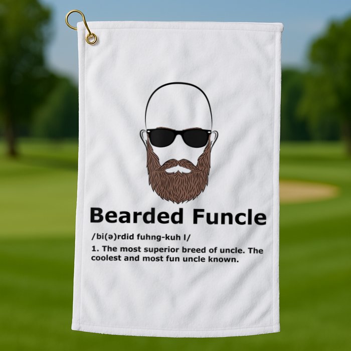 Mens Bearded Funcle Funny Bald Uncle Definition Golf Towel