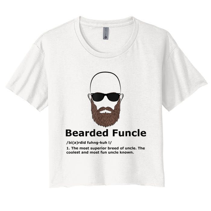 Mens Bearded Funcle Funny Bald Uncle Definition Women's Crop Top Tee