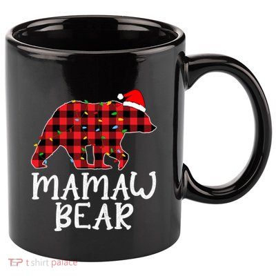 Mamaw Bear Family Group Matching Red Plaid Santa Hat Gift 11oz C Handle Ceramic Mug