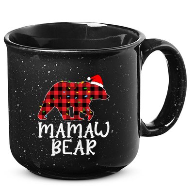 Mamaw Bear Family Group Matching Red Plaid Santa Hat Gift 15oz Campfire Ceramic Mug