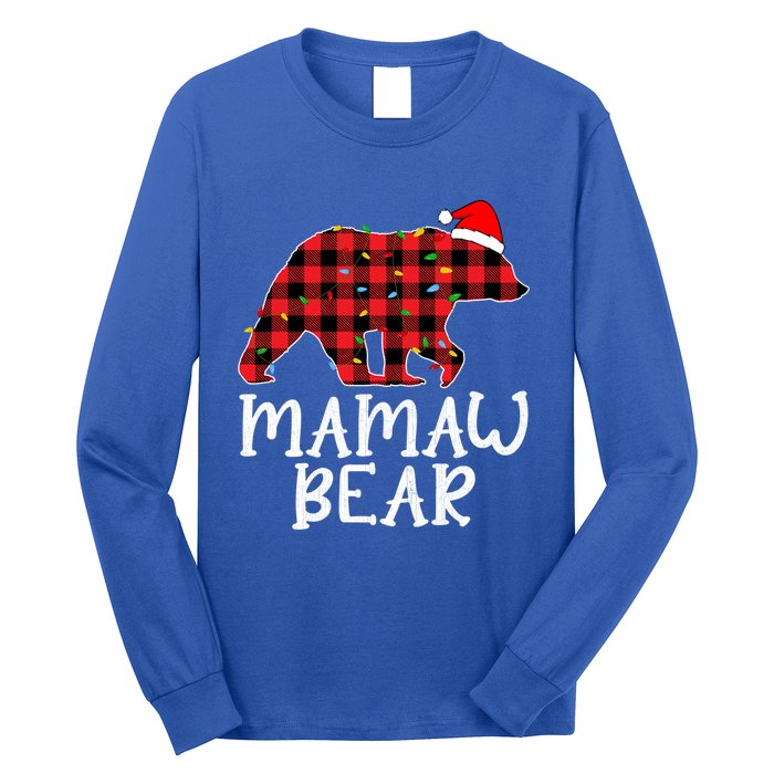 Mamaw Bear Family Group Matching Red Plaid Santa Hat Gift Long Sleeve Shirt