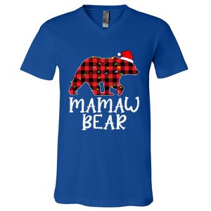 Mamaw Bear Family Group Matching Red Plaid Santa Hat Gift V-Neck T-Shirt