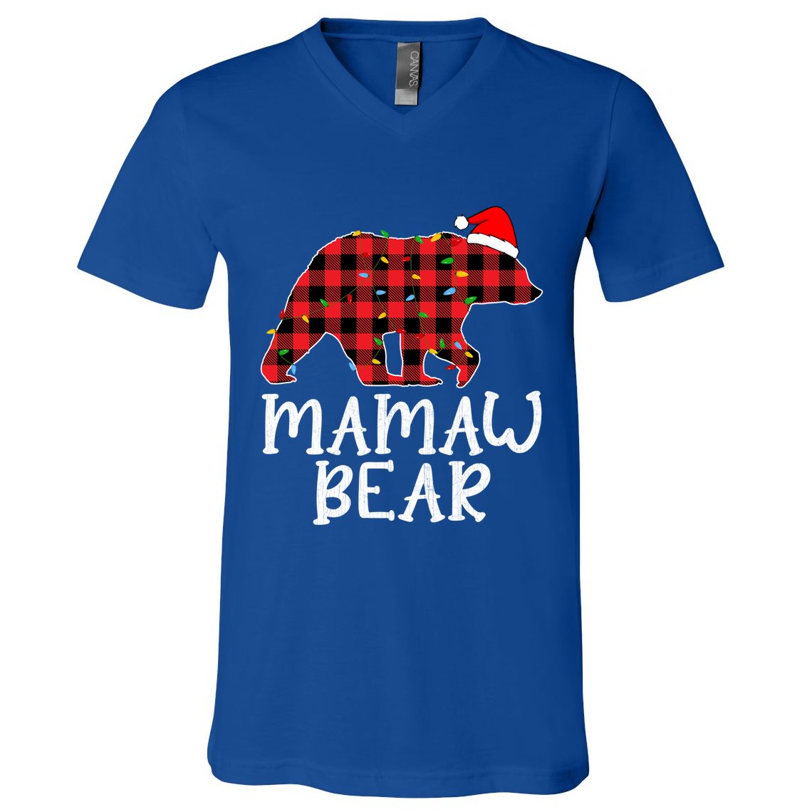 Mamaw Bear Family Group Matching Red Plaid Santa Hat Gift V-Neck T-Shirt