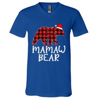 Mamaw Bear Family Group Matching Red Plaid Santa Hat Gift V-Neck T-Shirt