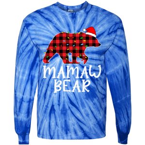 Mamaw Bear Family Group Matching Red Plaid Santa Hat Gift Tie-Dye Long Sleeve Shirt