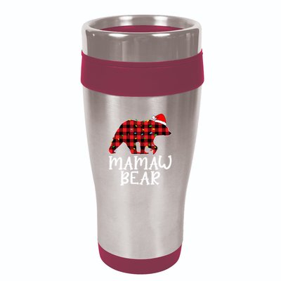 Mamaw Bear Family Group Matching Red Plaid Santa Hat Gift 16oz Travel Tumbler