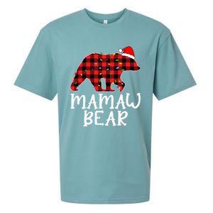 Mamaw Bear Family Group Matching Red Plaid Santa Hat Gift Sueded Cloud Jersey T-Shirt