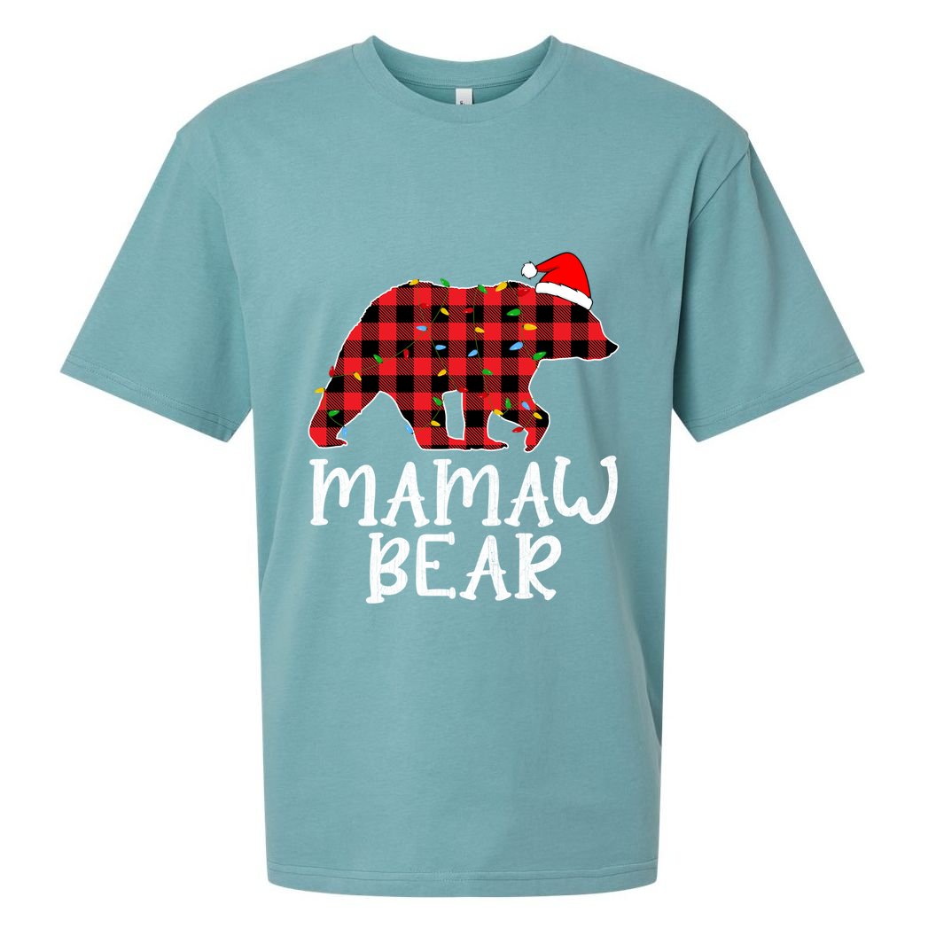 Mamaw Bear Family Group Matching Red Plaid Santa Hat Gift Sueded Cloud Jersey T-Shirt
