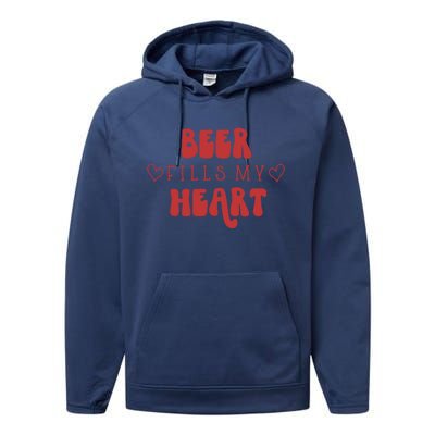 My Beer Fills My Heart Happy Valentine's Day Beer Lovers Meaningful Gift Performance Fleece Hoodie