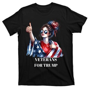 Messy Bun For Trump Patriotic Female Veterans For Trump Graphic Patriotic Usa T-Shirt