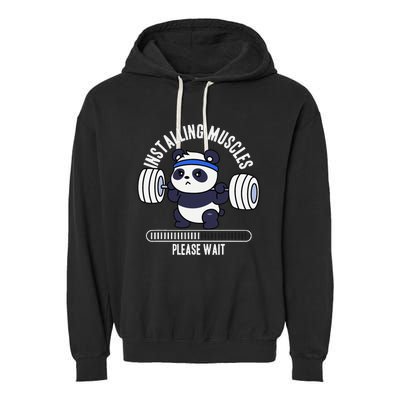 Muscle Building Fitness Panda Weight Lifting Barbell Workout Garment-Dyed Fleece Hoodie