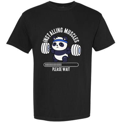 Muscle Building Fitness Panda Weight Lifting Barbell Workout Garment-Dyed Heavyweight T-Shirt