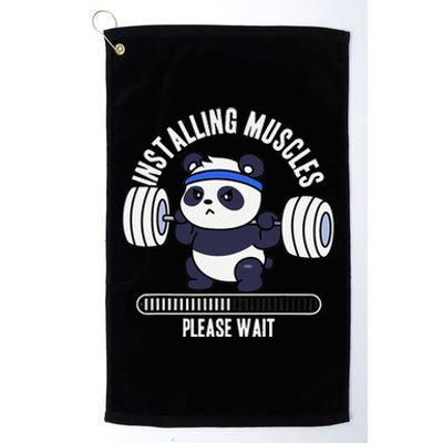 Muscle Building Fitness Panda Weight Lifting Barbell Workout Platinum Collection Golf Towel