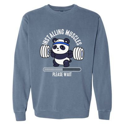 Muscle Building Fitness Panda Weight Lifting Barbell Workout Garment-Dyed Sweatshirt