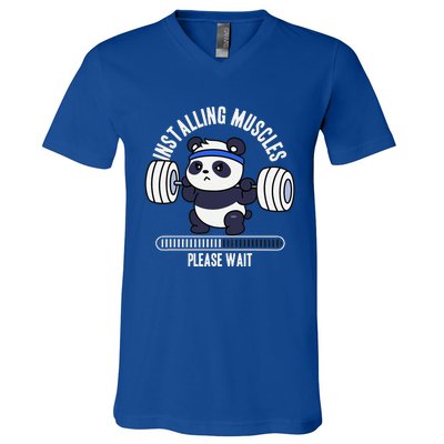 Muscle Building Fitness Panda Weight Lifting Barbell Workout V-Neck T-Shirt