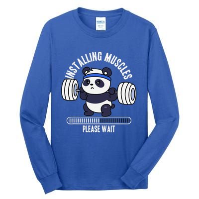 Muscle Building Fitness Panda Weight Lifting Barbell Workout Tall Long Sleeve T-Shirt