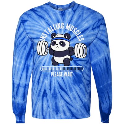 Muscle Building Fitness Panda Weight Lifting Barbell Workout Tie-Dye Long Sleeve Shirt