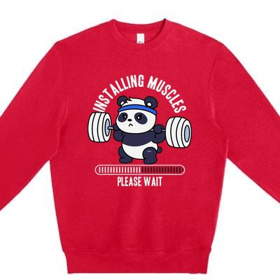 Muscle Building Fitness Panda Weight Lifting Barbell Workout Premium Crewneck Sweatshirt