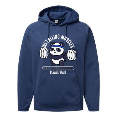 Muscle Building Fitness Panda Weight Lifting Barbell Workout Performance Fleece Hoodie