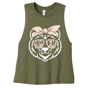 Mama Bear Face Sunglasses Mother Mom Mommy MotherS Day Women's Racerback Cropped Tank