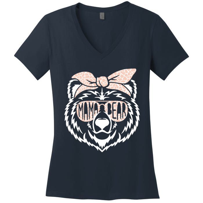 Mama Bear Face Sunglasses Mother Mom Mommy MotherS Day Women's V-Neck T-Shirt