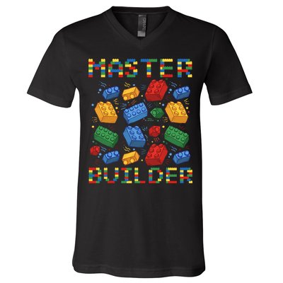 Master Builder Funny Building Blocks Gifts V-Neck T-Shirt