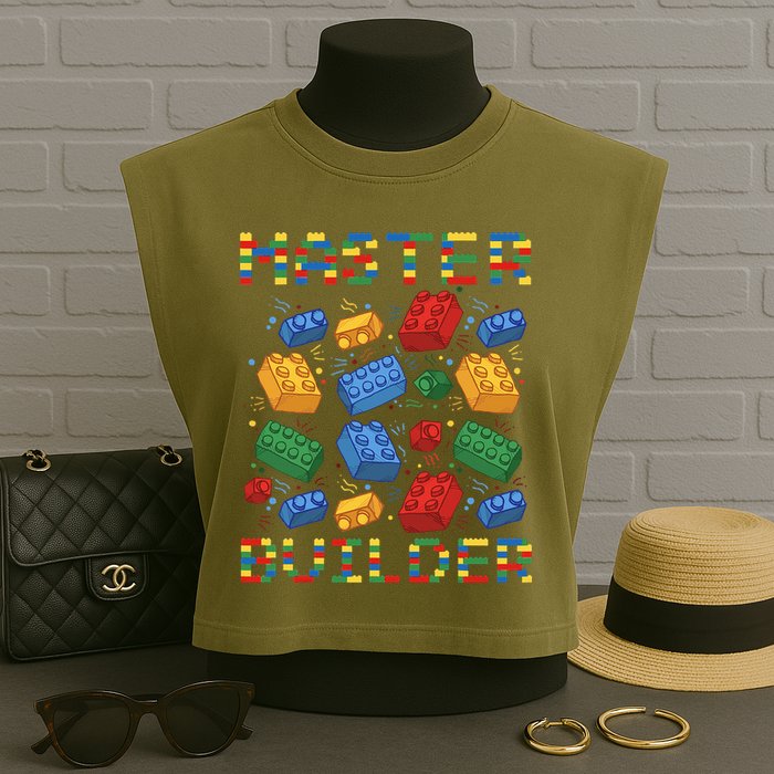 Master Builder Funny Building Blocks Gifts Garment-Dyed Women's Muscle Tee