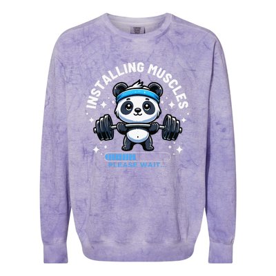 Muscle Building Fitness Panda Weight Lifting Barbell Workout Colorblast Crewneck Sweatshirt