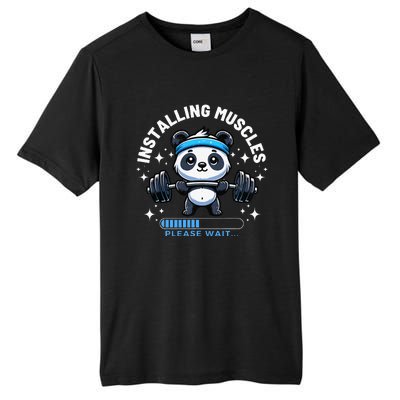 Muscle Building Fitness Panda Weight Lifting Barbell Workout Tall Fusion ChromaSoft Performance T-Shirt