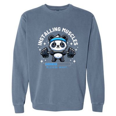 Muscle Building Fitness Panda Weight Lifting Barbell Workout Garment-Dyed Sweatshirt