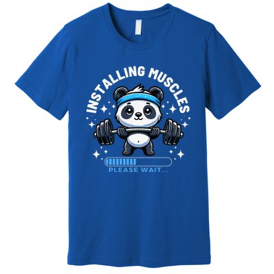 Muscle Building Fitness Panda Weight Lifting Barbell Workout Premium T-Shirt