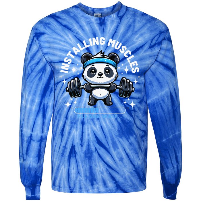 Muscle Building Fitness Panda Weight Lifting Barbell Workout Tie-Dye Long Sleeve Shirt