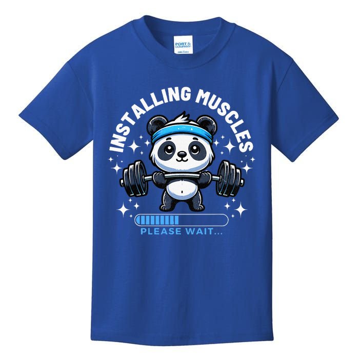 Muscle Building Fitness Panda Weight Lifting Barbell Workout Kids T-Shirt