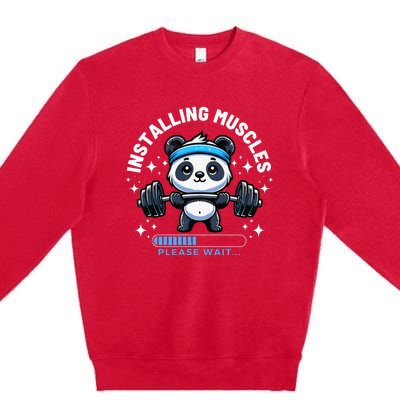 Muscle Building Fitness Panda Weight Lifting Barbell Workout Premium Crewneck Sweatshirt