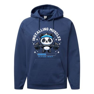 Muscle Building Fitness Panda Weight Lifting Barbell Workout Performance Fleece Hoodie