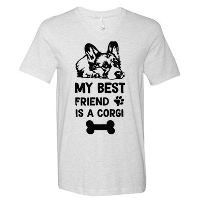 My Best Friend Is A corgi funny corgi dad corgi mom V-Neck T-Shirt