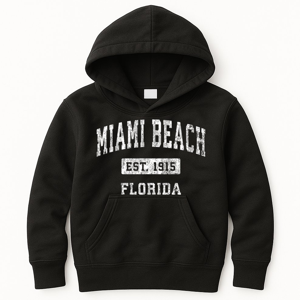 Miami Beach Florida Fl Vintage Established Sports Design Kids Hoodie