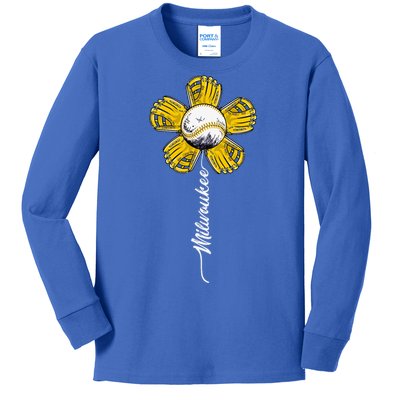 Milwaukee Baseball Flower Baseball Fans Kids Long Sleeve Shirt