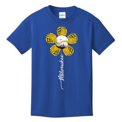 Milwaukee Baseball Flower Baseball Fans Kids T-Shirt