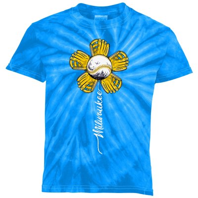 Milwaukee Baseball Flower Baseball Fans Kids Tie-Dye T-Shirt