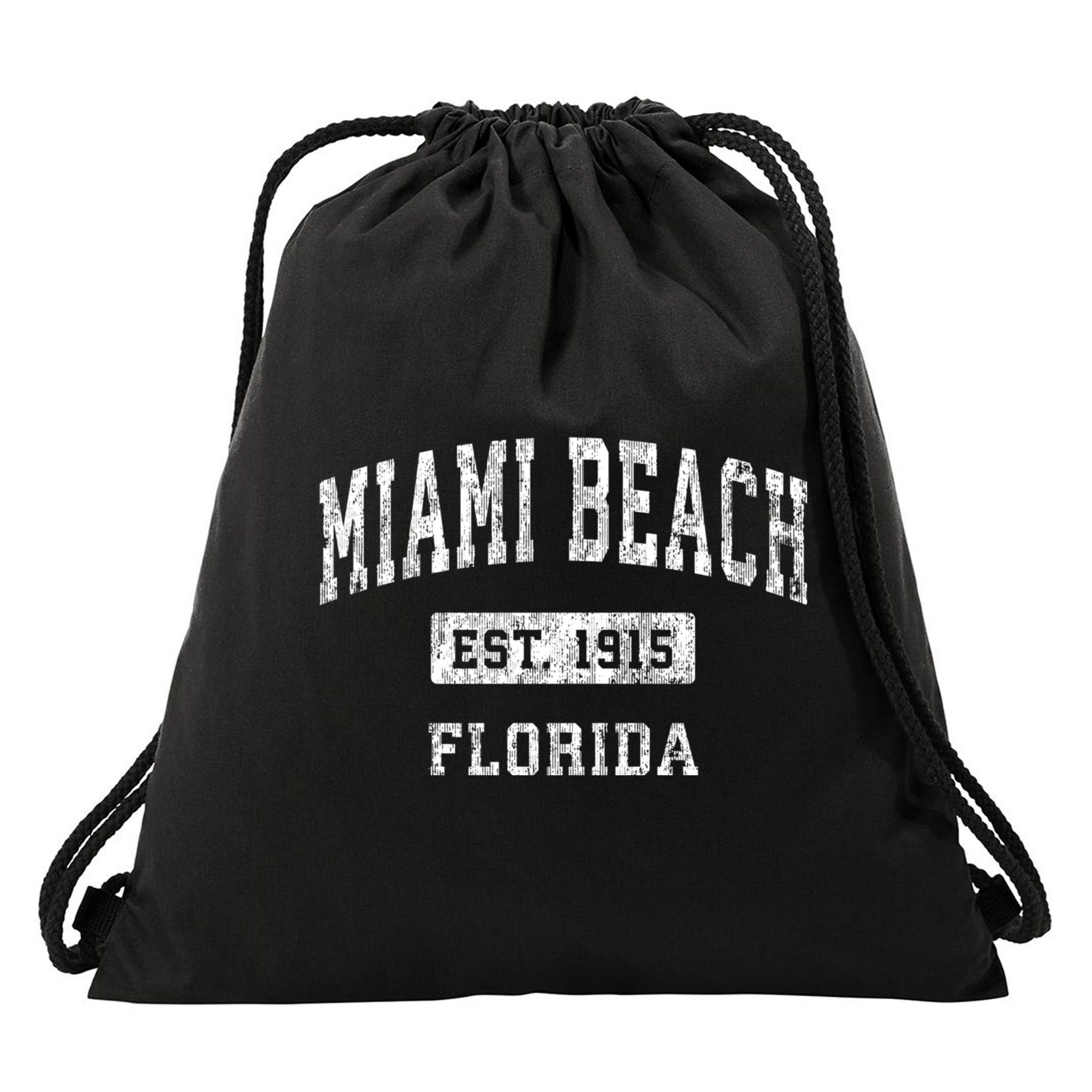 Miami Beach Florida Fl Vintage Established Sports Design Drawstring Bag