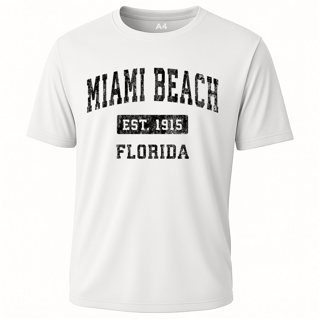 Miami Beach Florida Fl Vintage Established Sports Design Cooling Performance Crew T-Shirt