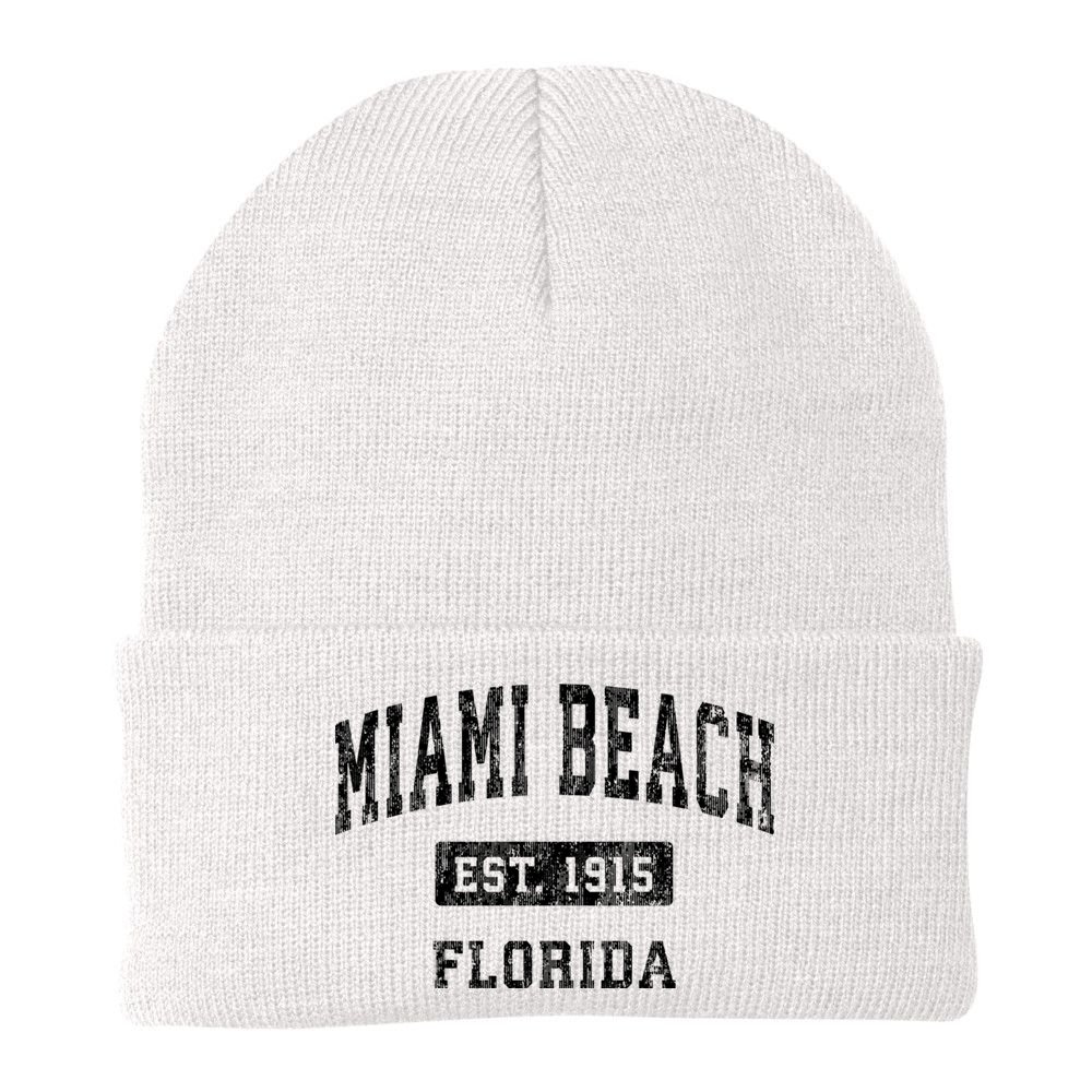 Miami Beach Florida Fl Vintage Established Sports Design Beanie