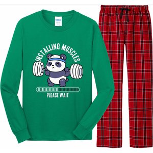 Muscle Building Fitness Panda Weight Lifting Barbell Workout Long Sleeve Pajama Set