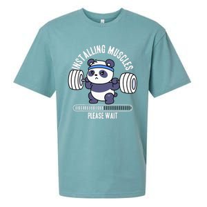 Muscle Building Fitness Panda Weight Lifting Barbell Workout Sueded Cloud Jersey T-Shirt