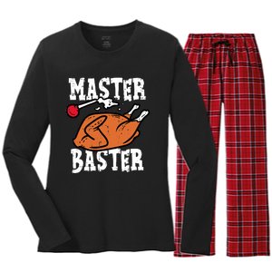 Master Baster Funny Turkey Print Happy Thanksgiving Day Women's Long Sleeve Flannel Pajama Set 