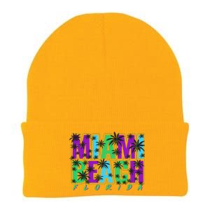 Miami Beach Floral Palm Trees Knit Cap Winter Beanie